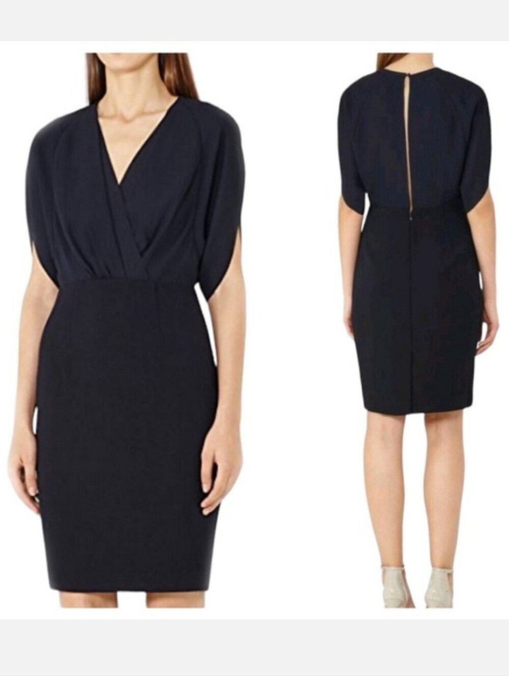Reiss Lyon V-Neck Sheath Dress Navy Blue Women's Size 2 Party Cocktail Evening